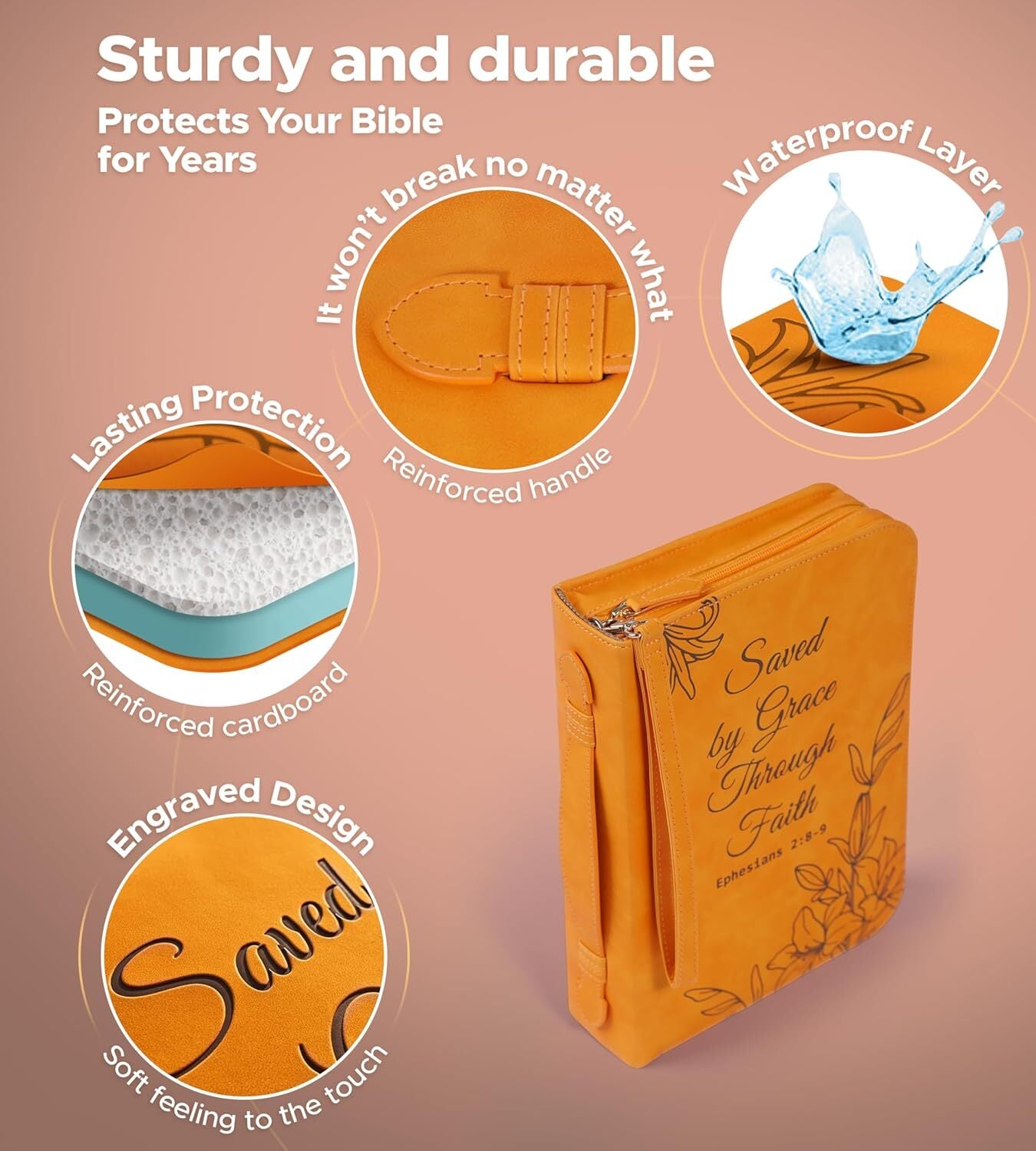 Large Bible Cover Case for Women (11"X8"X2.5") PU Leather Bible Cover for Girl