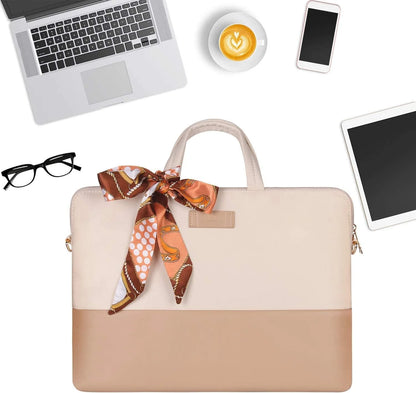 Stylish PU Leather Waterproof 15.6 Inch Laptop Bag for Women, Creamy-White