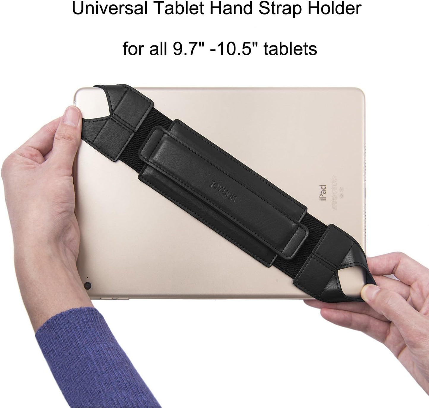 Universal Tablet Hand Holder Strap, 360 Degrees Swivel Leather Handheld Grip with Elastic Belt, Secure & Portable for 10.1" Tablets (Samsung Asus Ipad Etc), Black