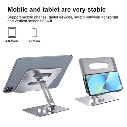 Adjustable Aluminum Alloy Desktop Stand with 360 Rotating Base,Multi-Angle Height Adjustable Desktop Holder Compatible with 4-12.9Inch Ipad,Mobile,Tablet Devices,Silver