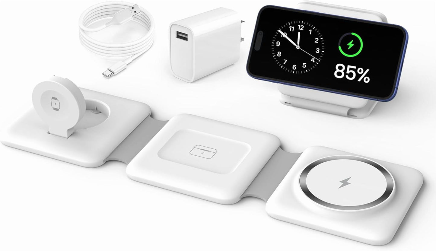 Magnetic Wireless Charger Compatible for Iphone: Fodable 3 in 1 Charging Station for Apple Multiple Devices - Travel Charging Pad Dock Compatible for Iphone 15 14 13 12 Pro Max plus & Airpod