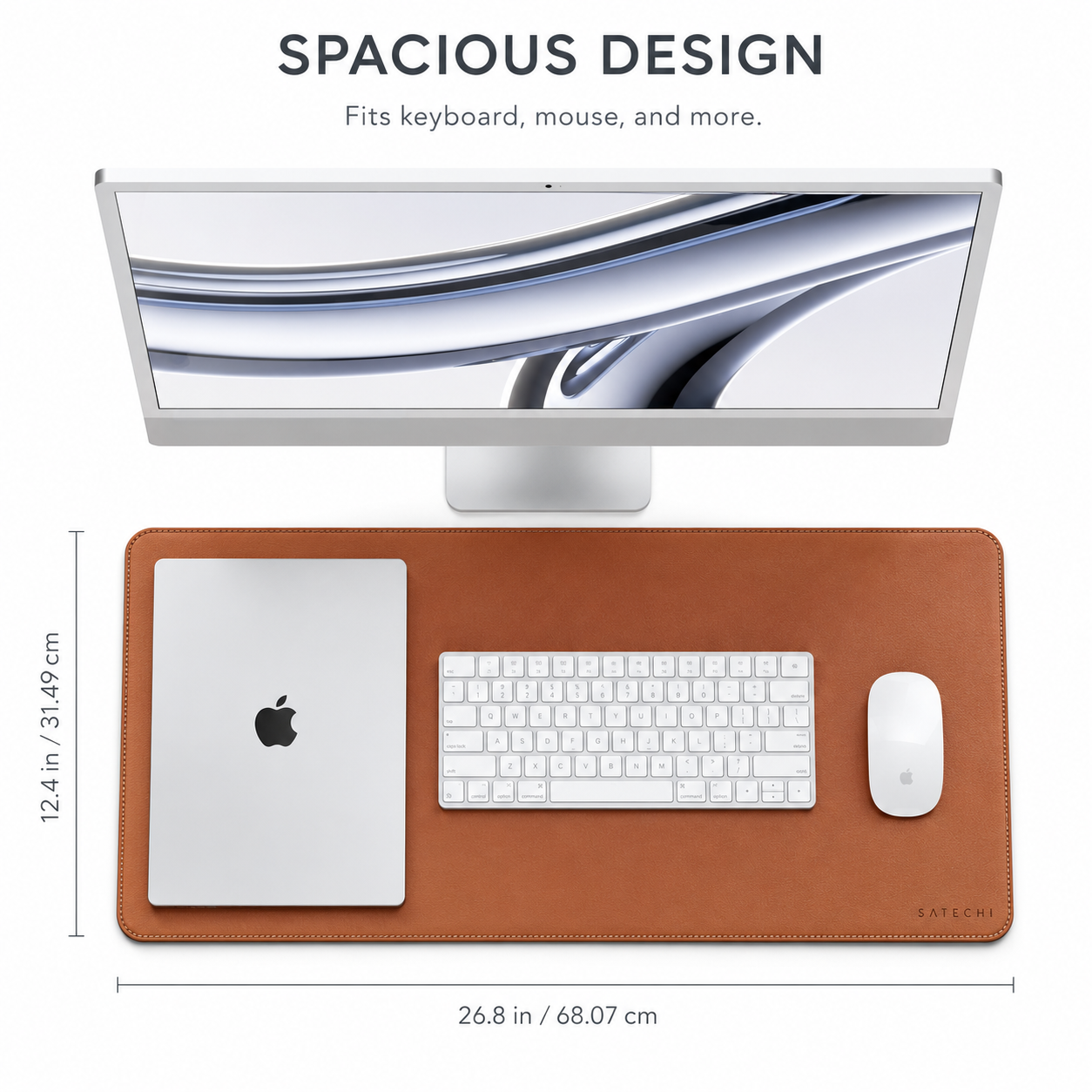 PrimeSync premium vegan leather desk mat in brown, featuring a smooth matte surface, elegant rounded corners, and uniform edge stitching for a clean, minimalist remote workspace.