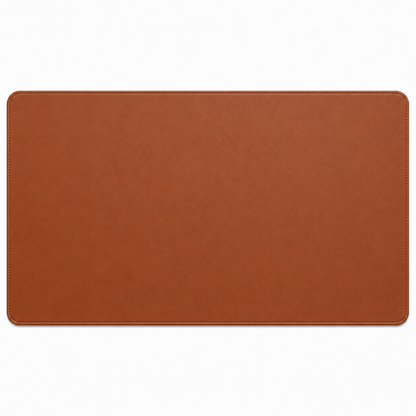 PrimeSync premium vegan leather desk mat in Brown, featuring a smooth matte surface, elegant rounded corners, and uniform edge stitching for a clean, minimalist remote workspace.