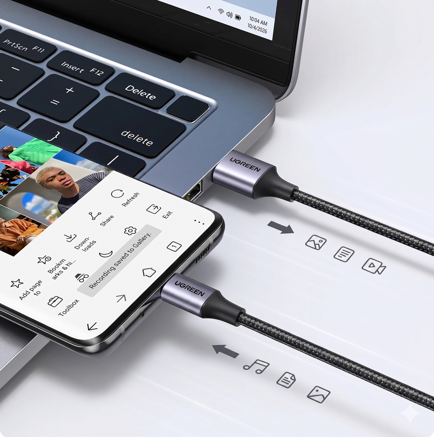 Connected to a smartphone and laptop data transfer. 1GB of data transfer in 30 sec. Blazing quick data transfer.