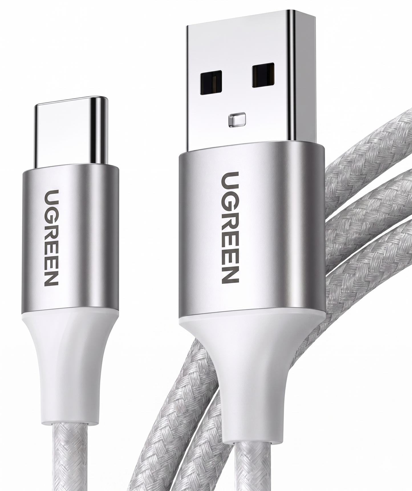 Close image of UGREEN USB cable white & silver color.