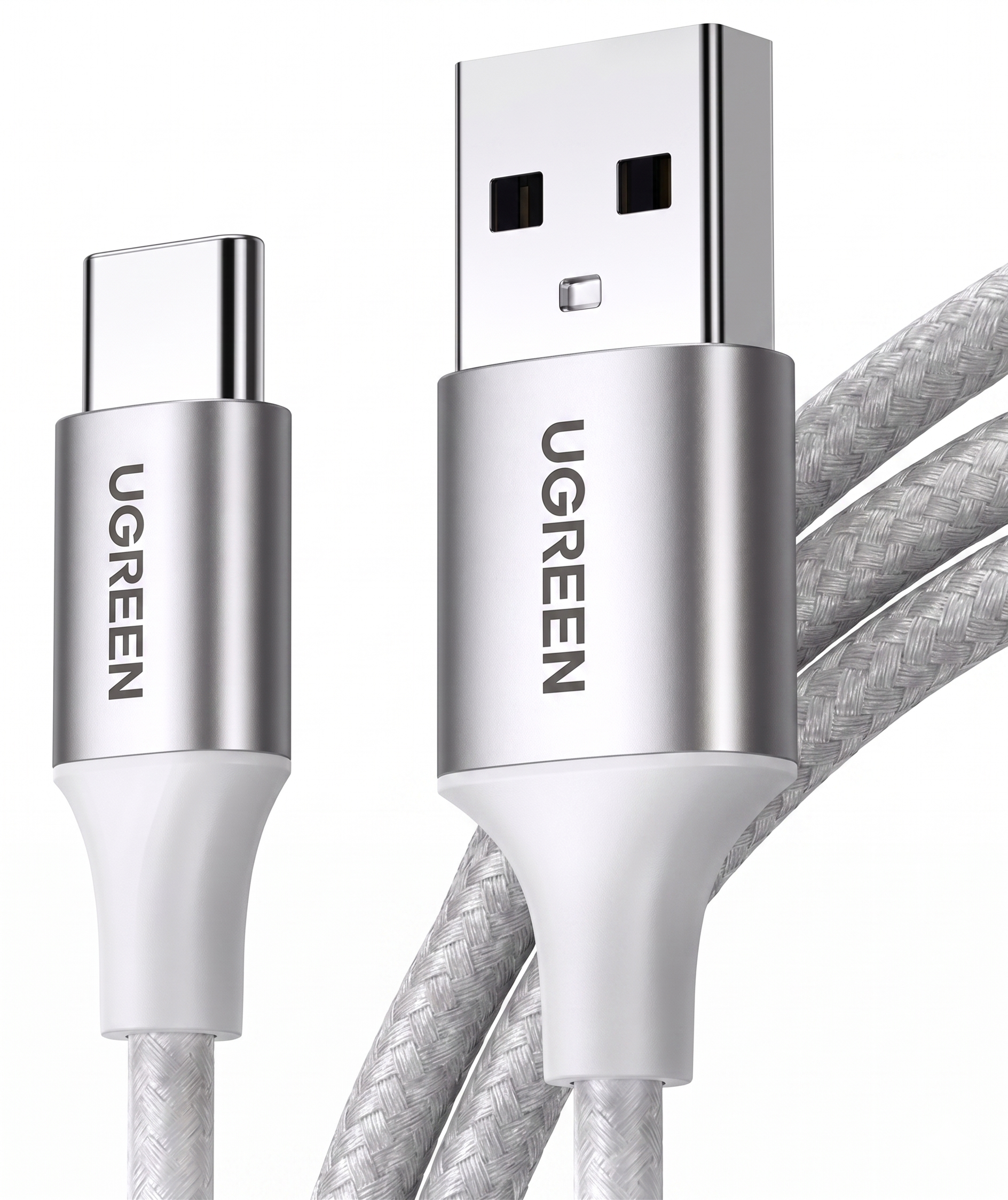 Close image of UGREEN USB cable white & silver color.