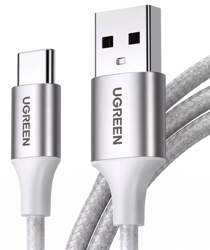 Close image of UGREEN USB cable white & silver color.