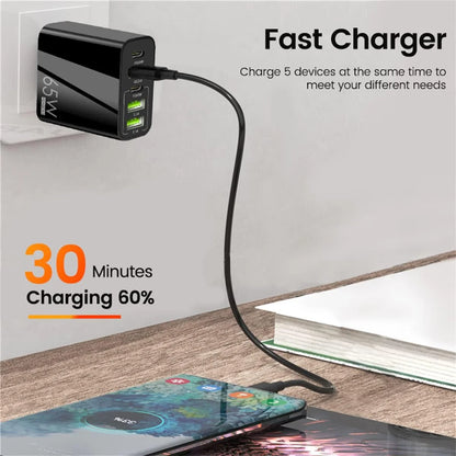 USB C Wall Charger,65W Fast Charger 2 Pcs,6 Port Power Adapter,Suitable for Multi-Model Mobile Phones,Tablets,Computers
