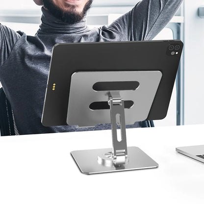 Adjustable Aluminum Alloy Desktop Stand with 360 Rotating Base,Multi-Angle Height Adjustable Desktop Holder Compatible with 4-12.9Inch Ipad,Mobile,Tablet Devices,Silver