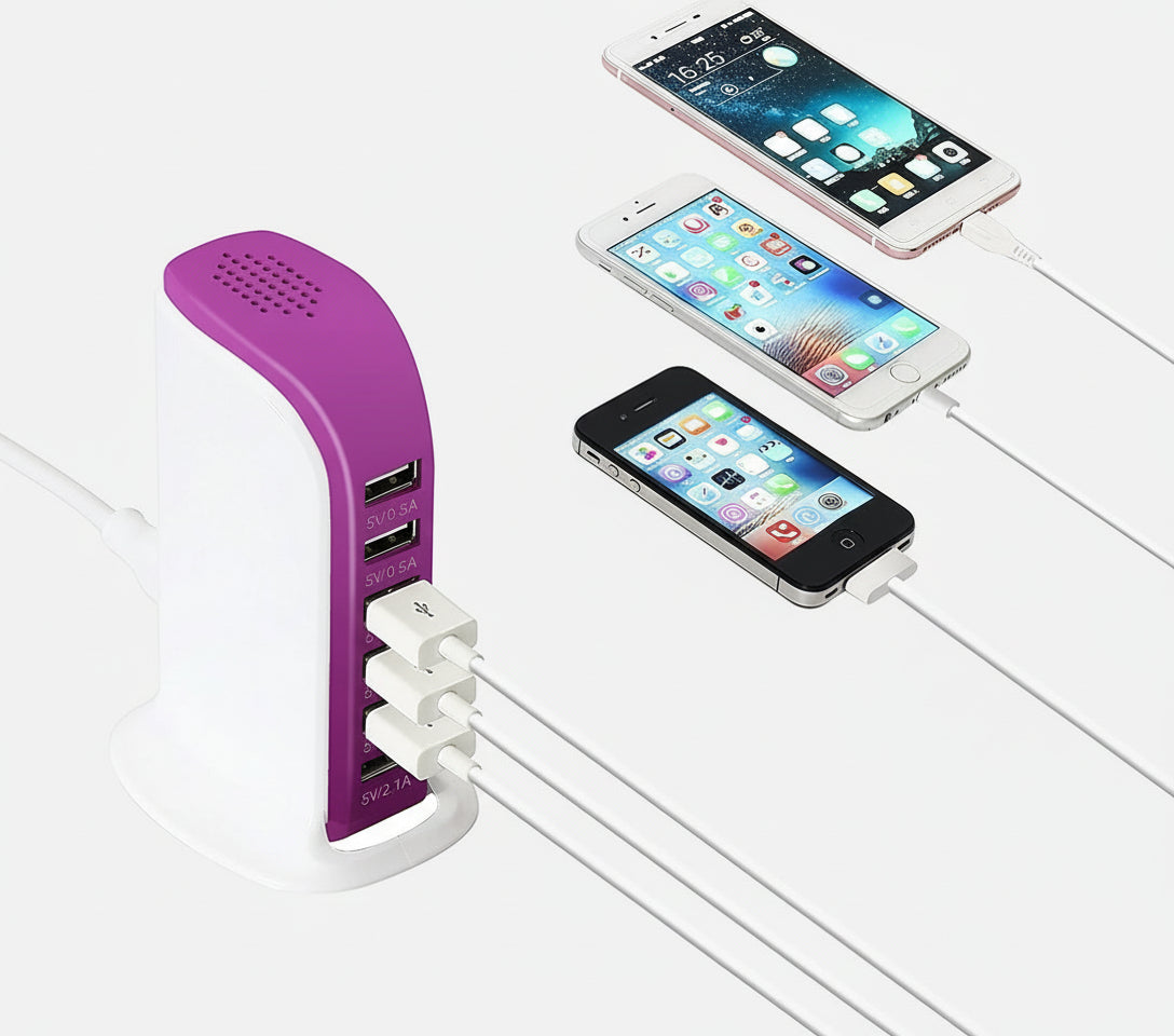 6-Port USB Wall Charger Desktop Charging Station Quick Charge 2.1,Compatible with Compatible with Phones,Tablets,Smartphones and More(Rose Red)