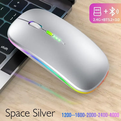 2.4Ghz Bluetooth Wireless Mouse with USB Rechargeable RGB Mouse for Computer Laptop PC Macbook Gaming Mouse Gamer