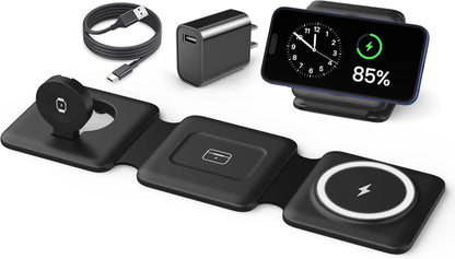 Magnetic Wireless Charger Compatible for Iphone: Fodable 3 in 1 Charging Station for Apple Multiple Devices - Travel Charging Pad Dock Compatible for Iphone 17 16 15 14 13 12 Pro Max plus & Airpod