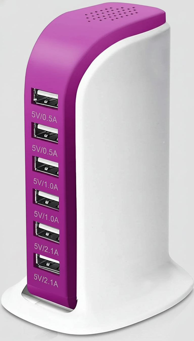 6-Port USB Wall Charger Desktop Charging Station Quick Charge 2.1,Compatible with Compatible with Phones,Tablets,Smartphones and More(Rose Red)