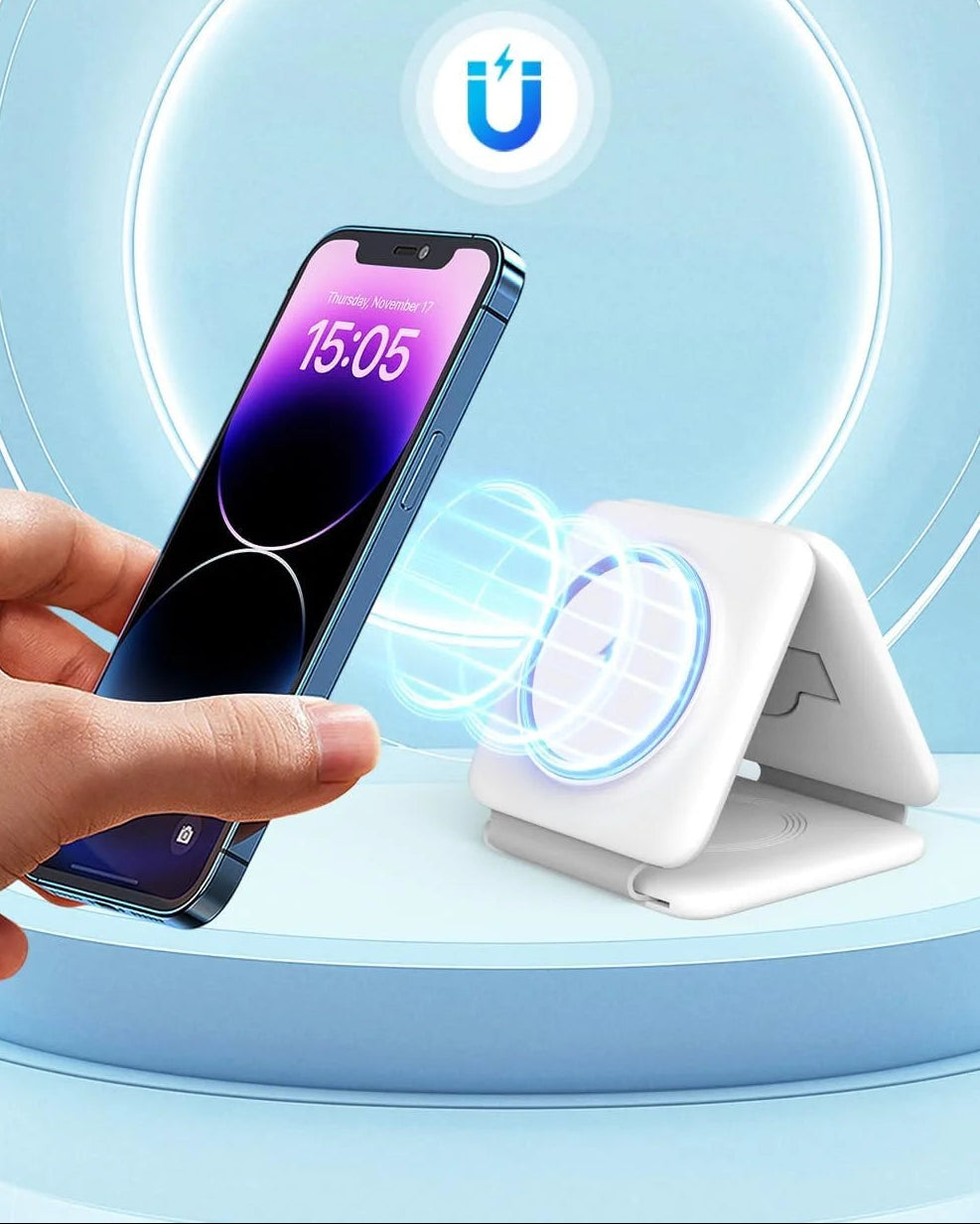 Magnetic Wireless Charger Compatible for Iphone: Fodable 3 in 1 Charging Station for Apple Multiple Devices - Travel Charging Pad Dock Compatible for Iphone 15 14 13 12 Pro Max plus & Airpod