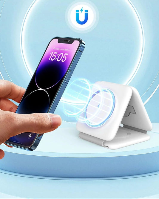 Magnetic Wireless Charger Compatible for Iphone: Fodable 3 in 1 Charging Station for Apple Multiple Devices - Travel Charging Pad Dock Compatible for Iphone 15 14 13 12 Pro Max plus & Airpod