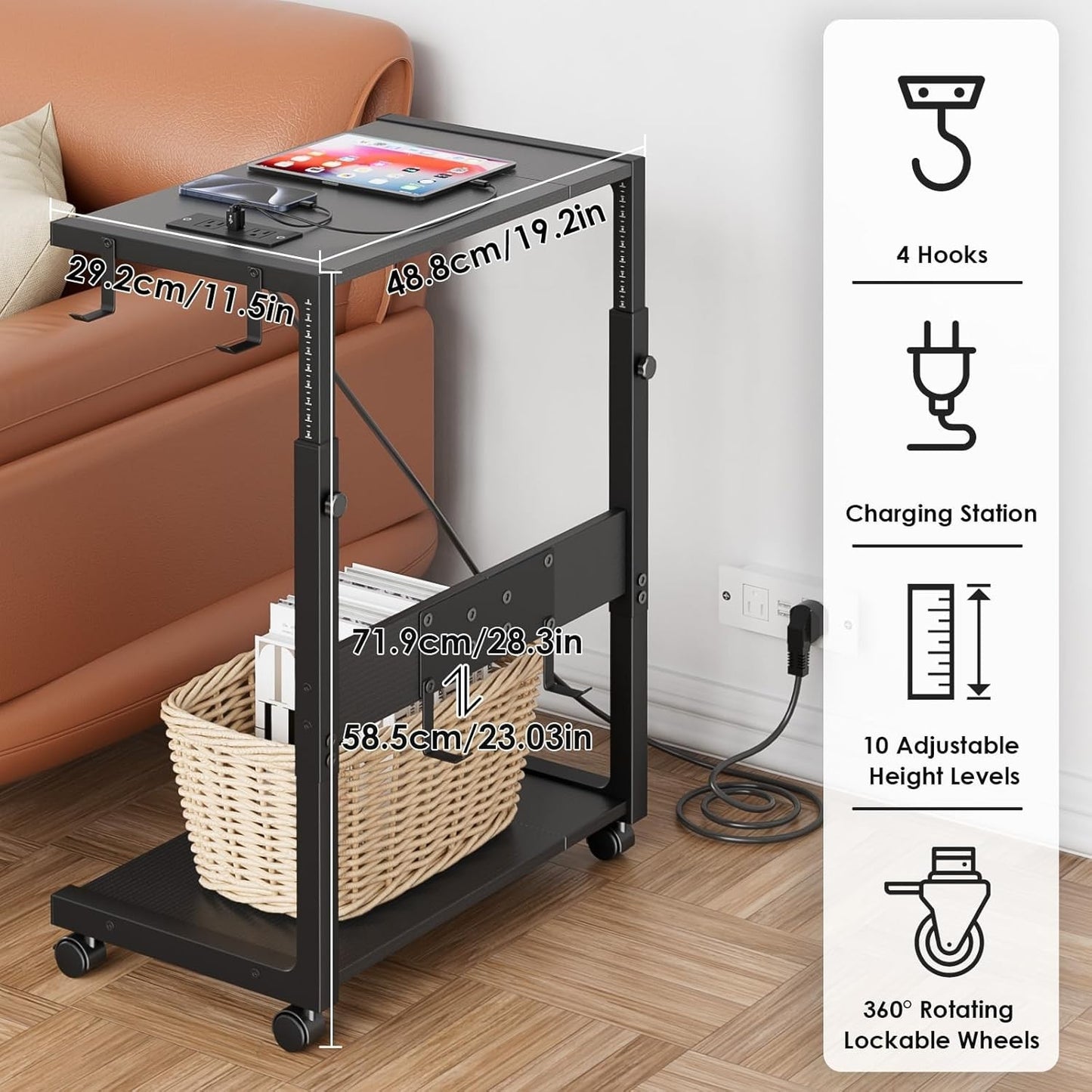 Computer Tower Stand - Adjustable PC Tower Stand CPU Holder Cart with Chargin...