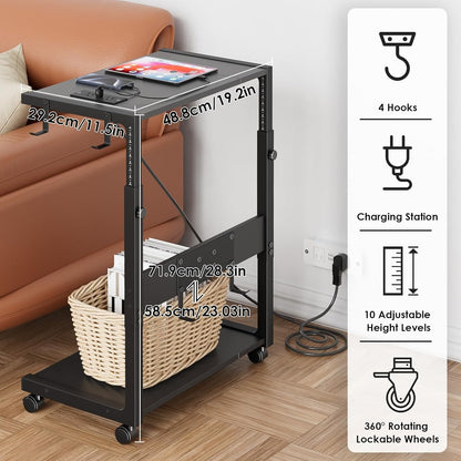 Computer Tower Stand - Adjustable PC Tower Stand CPU Holder Cart with Chargin...