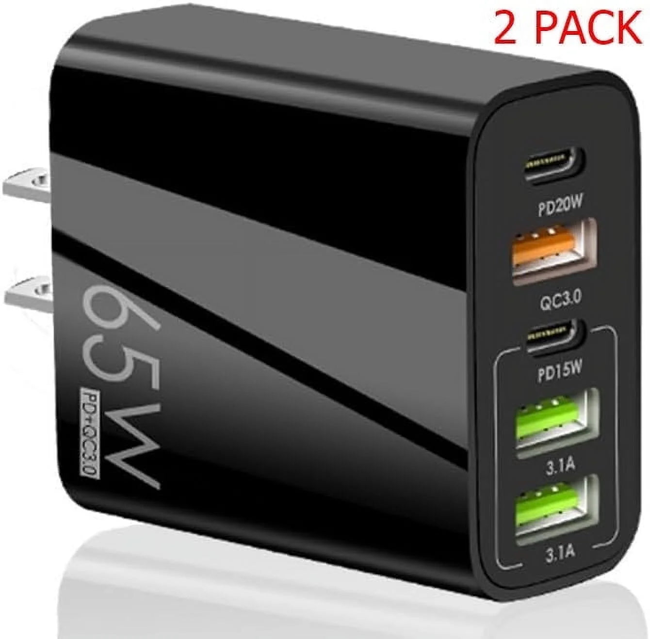 USB C Wall Charger,65W Fast Charger 2 Pcs,6 Port Power Adapter,Suitable for Multi-Model Mobile Phones,Tablets,Computers