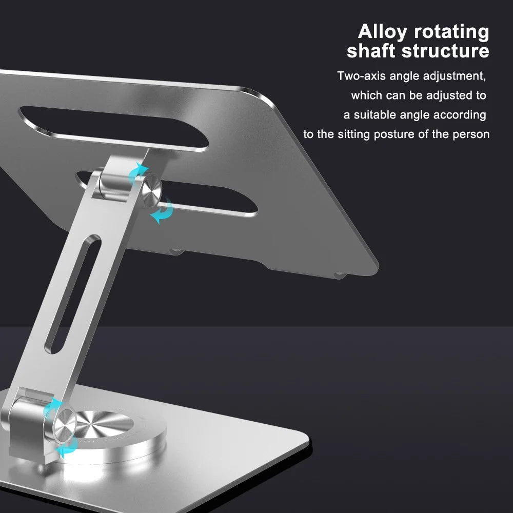 Adjustable Aluminum Alloy Desktop Stand with 360 Rotating Base,Multi-Angle Height Adjustable Desktop Holder Compatible with 4-12.9Inch Ipad,Mobile,Tablet Devices,Silver