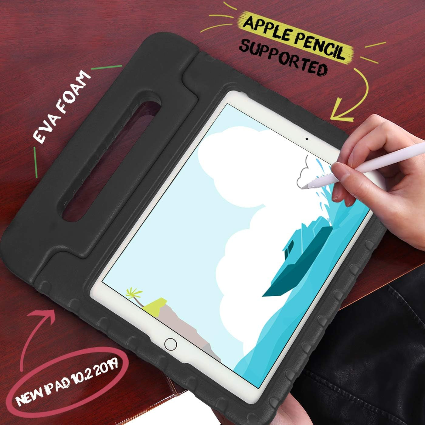 Case for Ipad 9Th Generation Kids Shockproof Cover 10.2 Inch with Handle Stand Fits 2021 9Th Gen, 2020 8Th, 2019 7Th Tablet - Black