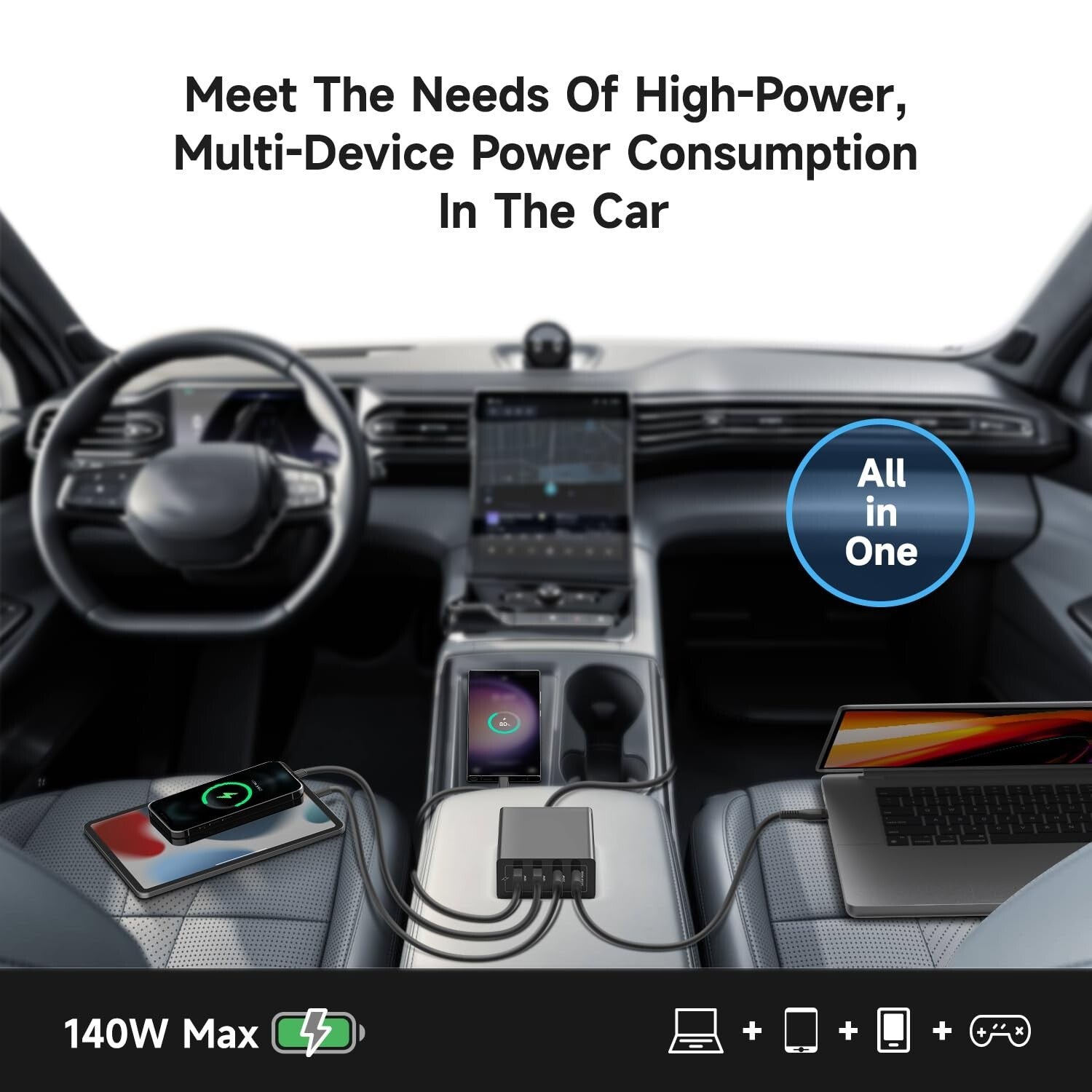 HKY Car Charger Multiple Ports Gan USB-C PD3.1(140W)+QC