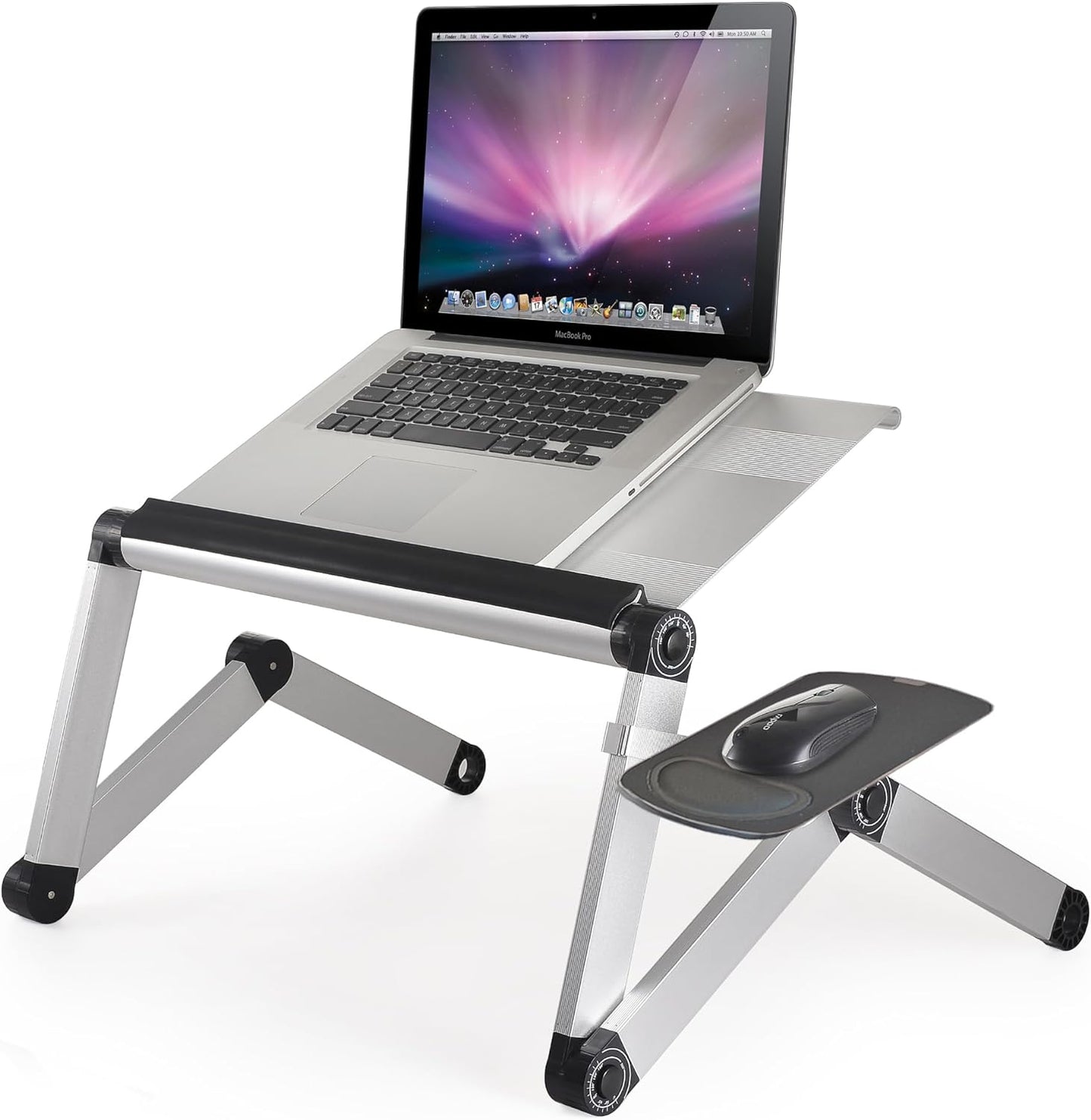 Workez Cooling Adjustable Laptop Stand for Desk W/Fan USB Ports Mouse Pad Ergonomic Foldable Laptop Stand Riser Portable Computer Holder, Silver