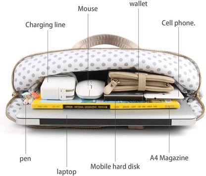 Stylish PU Leather Waterproof 15.6 Inch Laptop Bag for Women, Creamy-White