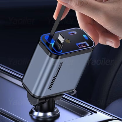 4 in 1 Retractable Car Charger with Starlight 120W USB C Car Charger Adapter W/ 2 USB Ports Car Phone Charger for Iphone Samsung