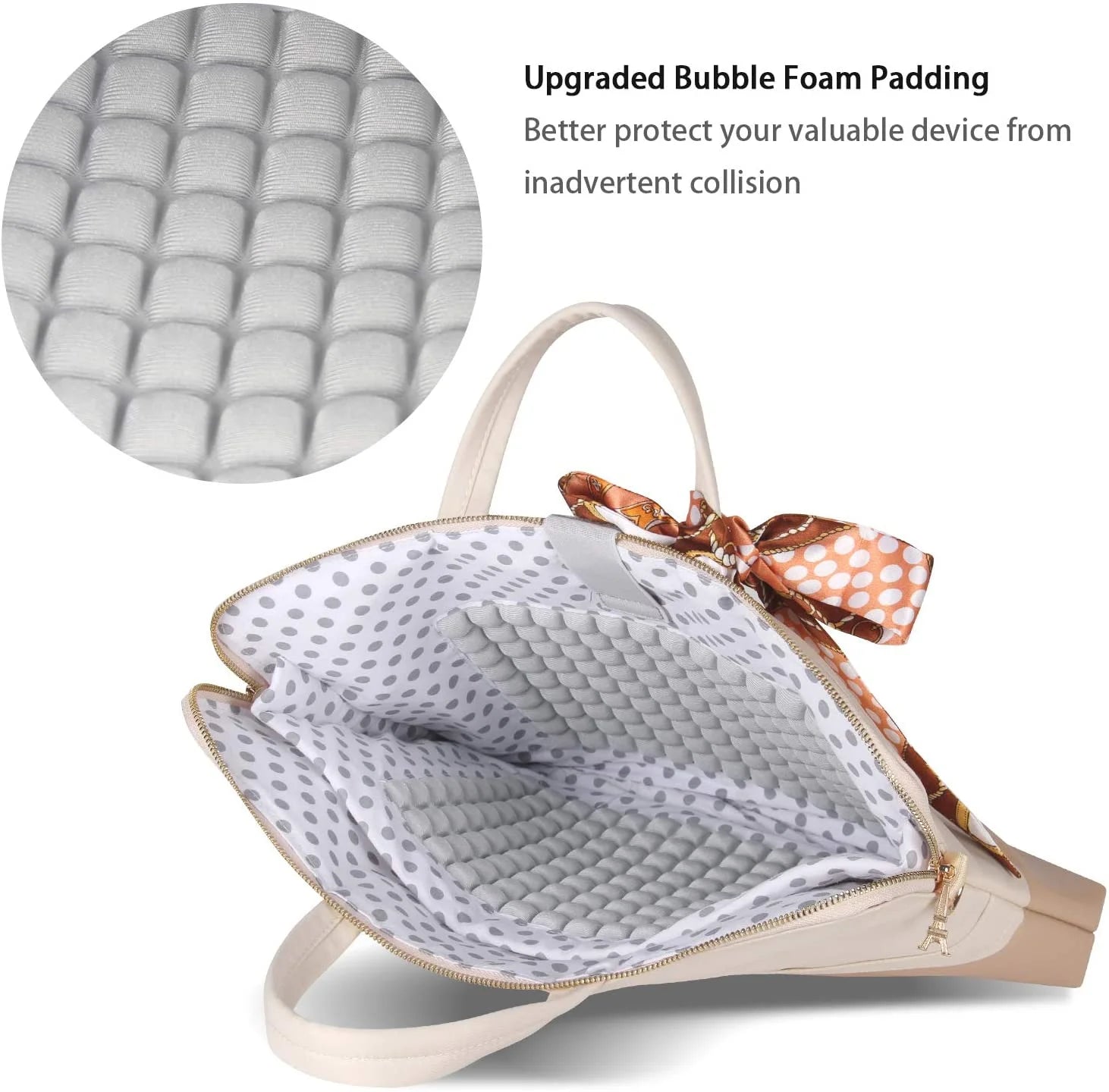 Stylish PU Leather Waterproof 15.6 Inch Laptop Bag for Women, Creamy-White