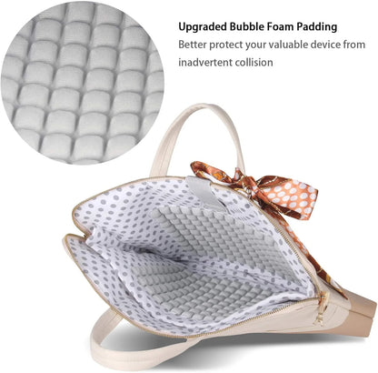 Stylish PU Leather Waterproof 15.6 Inch Laptop Bag for Women, Creamy-White