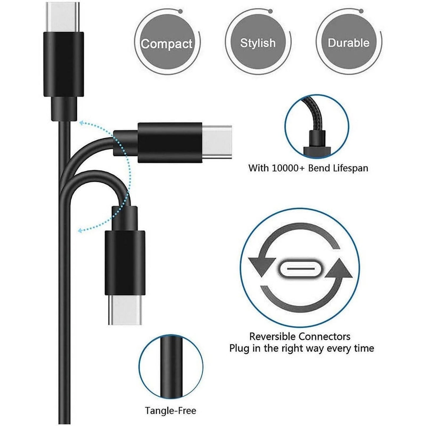 3 Pack  USB-C to USB-C PD Fast Charger OEM Charging Cable Compatible with Iphone 16 /15 Pro Max plus / Samsung Galaxy S25 S24 S23 S22 Ultra / Ipad Pro / Universal for All Type-C (3Ft, Black)
