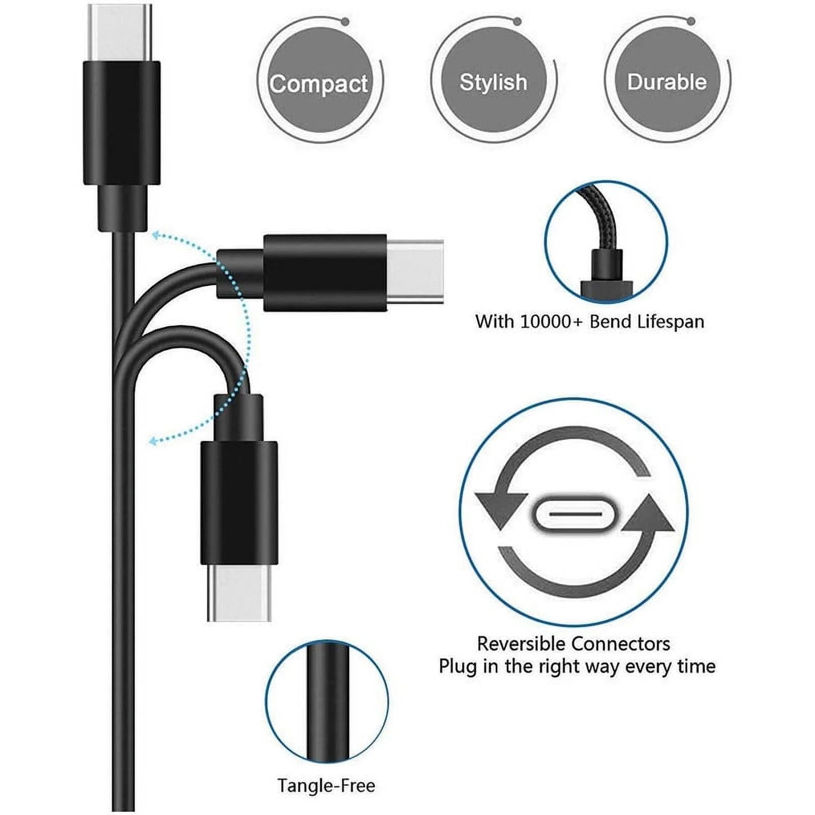 3 Pack  USB-C to USB-C PD Fast Charger OEM Charging Cable Compatible with Iphone 16 /15 Pro Max plus / Samsung Galaxy S25 S24 S23 S22 Ultra / Ipad Pro / Universal for All Type-C (3Ft, Black)
