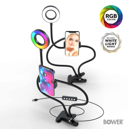 Flexible White and RGB LED Ring Light with Smartphone Holder