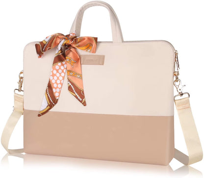 Stylish PU Leather Waterproof 15.6 Inch Laptop Bag for Women, Creamy-White