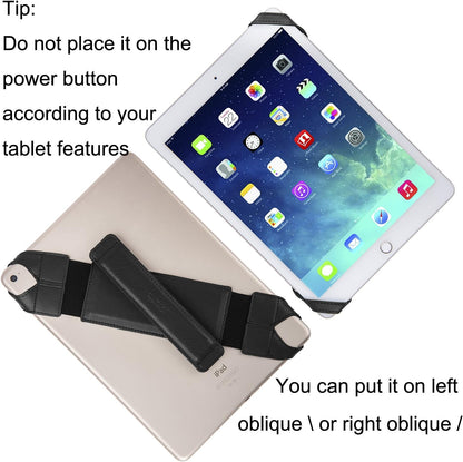 Universal Tablet Hand Holder Strap, 360 Degrees Swivel Leather Handheld Grip with Elastic Belt, Secure & Portable for 10.1" Tablets (Samsung Asus Ipad Etc), Black