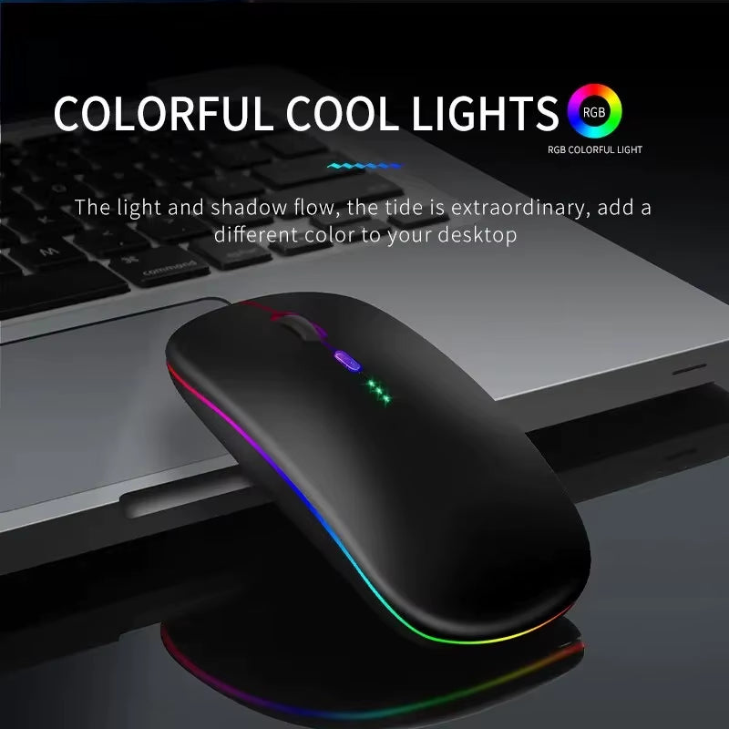 2.4Ghz Bluetooth Wireless Mouse with USB Rechargeable RGB Mouse for Computer Laptop PC Macbook Gaming Mouse Gamer