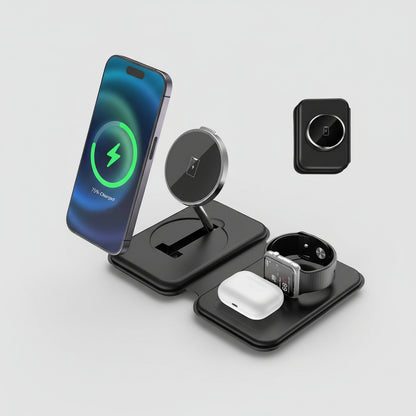Wireless Charging Station Stand, 3 in 1 Magnetic Charger Stand for Iphone 15/14/13, Foldable Travel Charger Dock for Airpods Pro/3/2, Watch 2-9/Se/Ultra