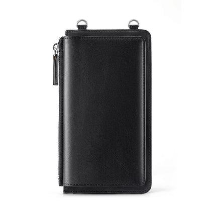 Leather Crossbody Cell Phone Case with Wallet for Universal Phones, Black