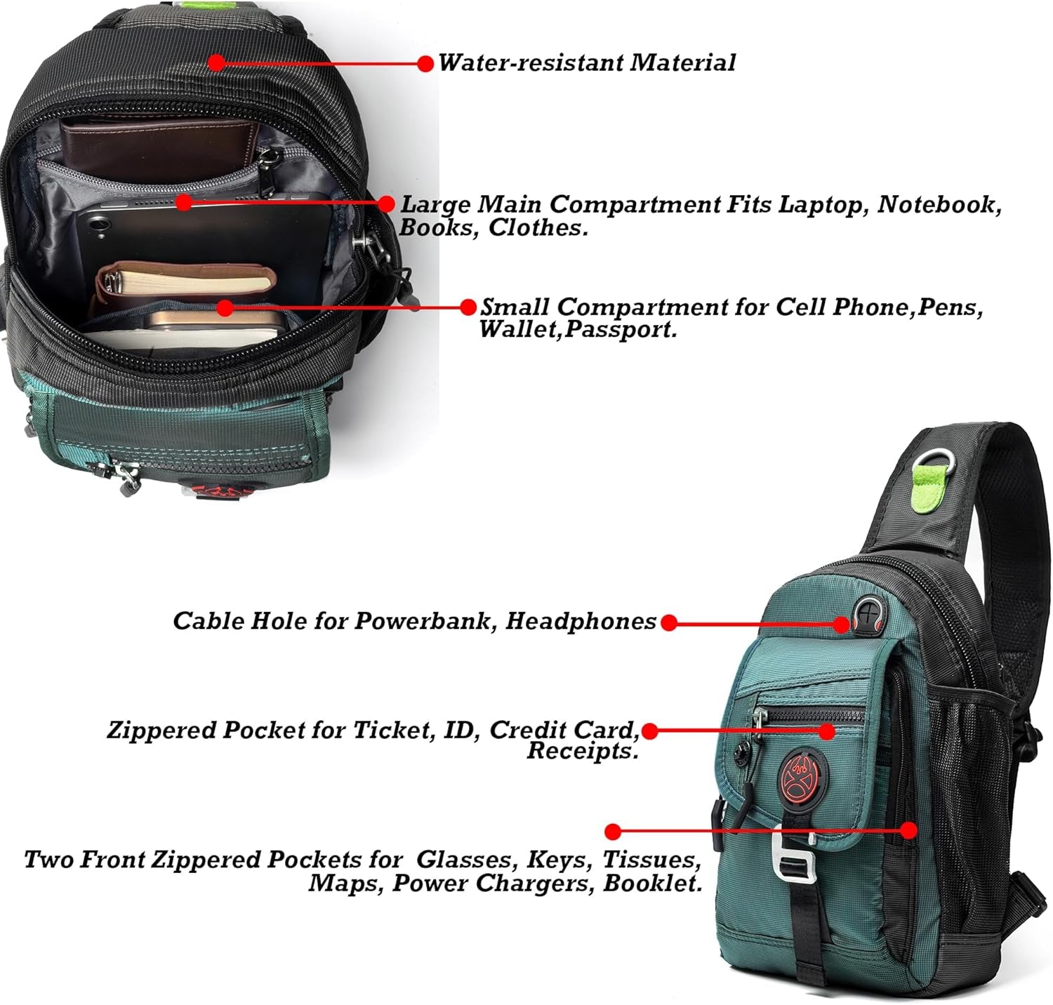 Sling Bag Chest Shoulder Backpack Crossbody Bags for Tablet Laptop Outdoor Hiking Men Women