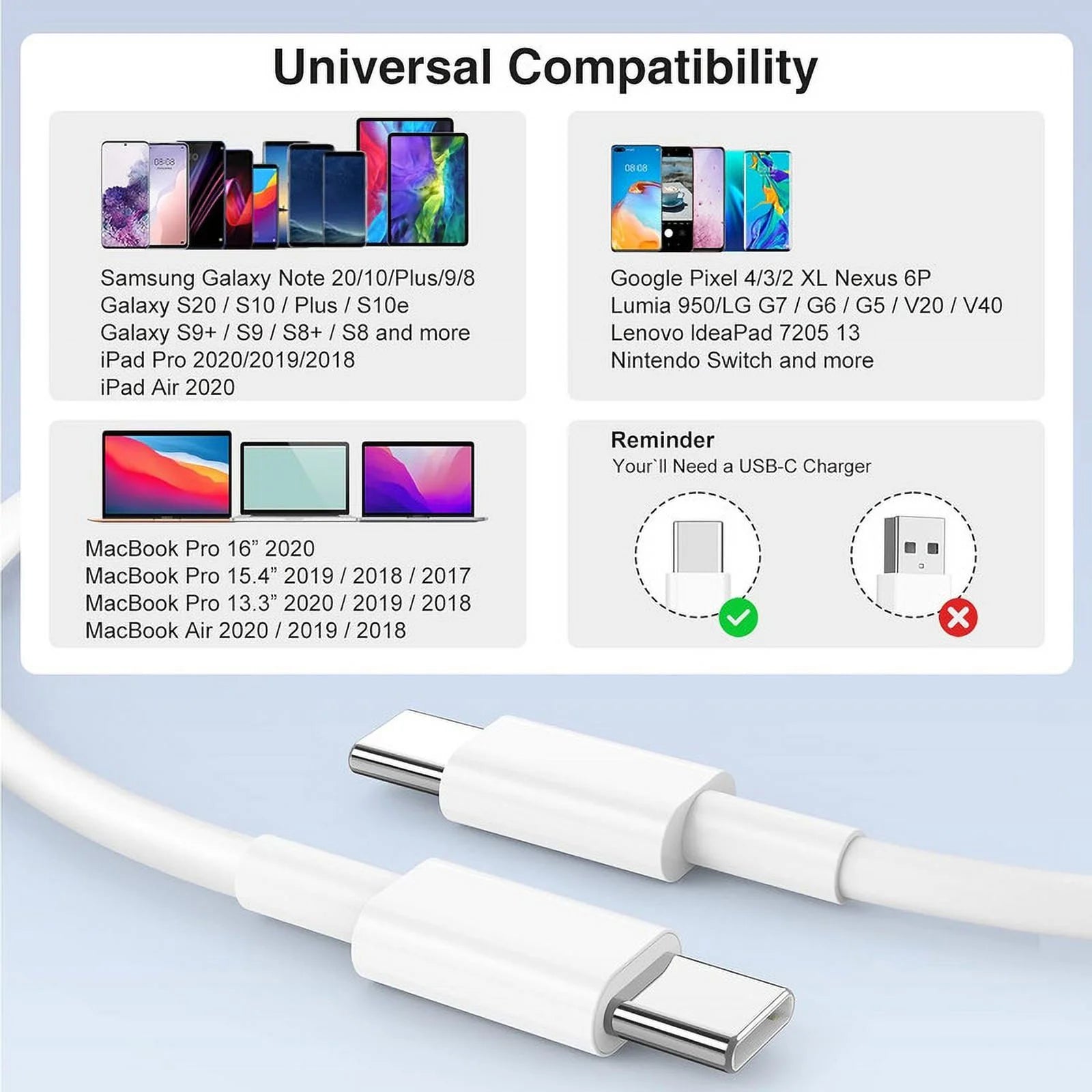 USB-C to USB-C PD Fast Charger OEM Charging Cable Compatible with Iphone 16 /15 Pro Max plus / Samsung Galaxy S25 S24 S23 S22 Ultra / Ipad Pro / Universal for All Type-C (3Ft, White)