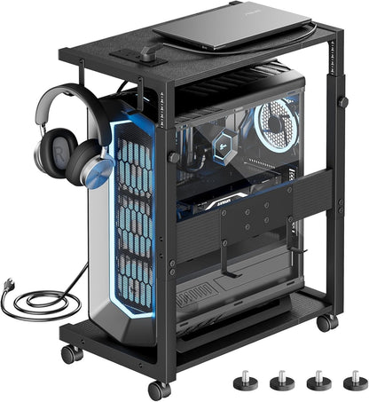 Computer Tower Stand - Adjustable PC Tower Stand CPU Holder Cart with Chargin...